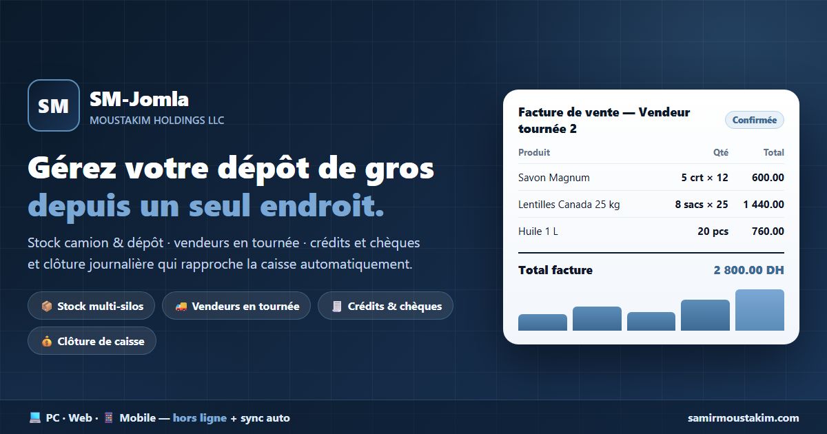 SM-Jomla : facture de vente, stock du camion et clôture de caisse